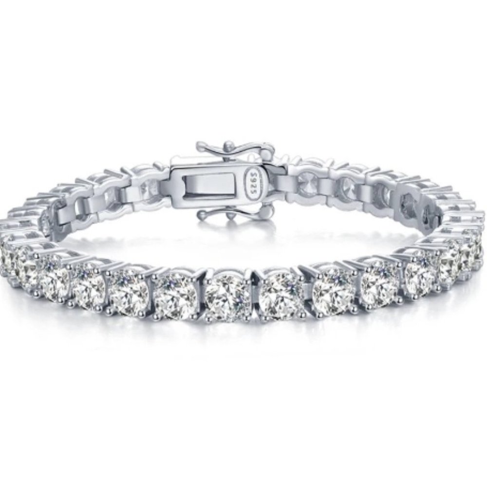 14.4-Carats Tennis Bracelet 8" GRA Certified Moissanite Diamonds Sterling Silver